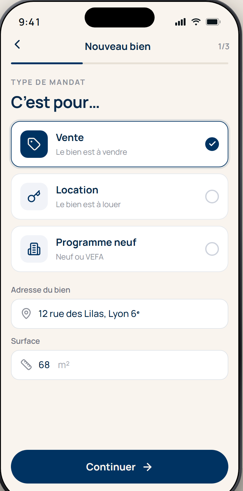 L’appli Waypoint : créer un bien, choisir Vente, Location ou Neuf, puis filmer le tour.